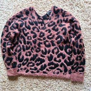 Forever21 Leopard Print Fuzzy Sweater - Pink and Black Woman Sz S Like New